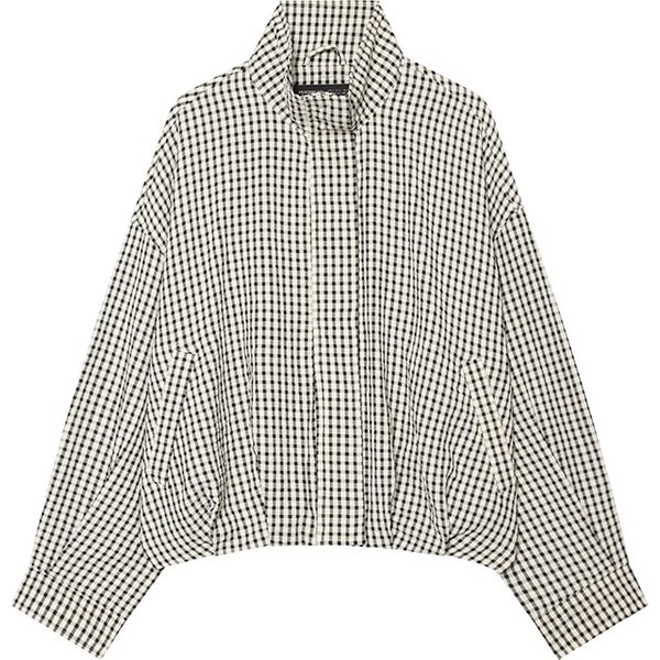 YENKYE Neue Herbst-Karo-Jacke für Damen, Stehkragen, lange Ärmel, lockere Passform, lässiger kurzer Mantel