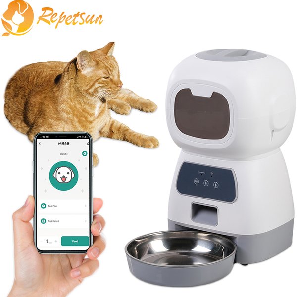 3,5 l automatischer Futterspender für Haustiere für Katzen, WiFi, Smart Swirl, langsamer Hundefutterspender mit Diktiergerät, große Kapazität, Timing-Katzenfutterspender