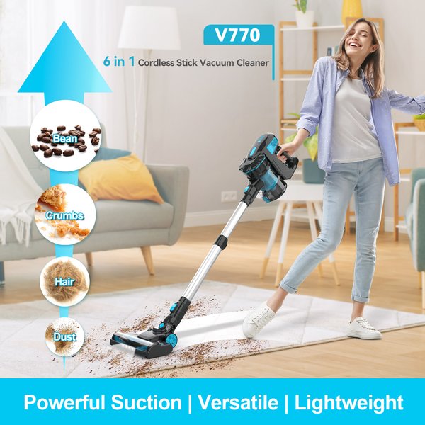 INSE V770 Kabelloser Staubsauger, 30Kpa 6-in-1 Leichter Stabstaubsauger für Teppiche, Hartböden, Tierhaare