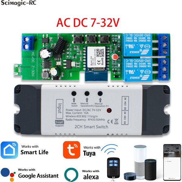 220V 85-250V 2CH/4CH/1CH Tuya Smart Switch Modul 12V 24V 32V 433MHz RF Fernbedienung Wifi Relais Arbeit Mit Alexa Google Hause