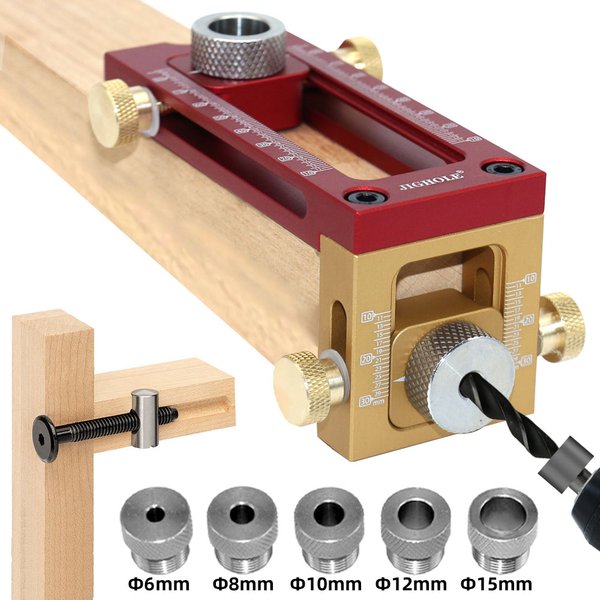Guide de perçage 2 en 1, gabarit de goujon, lit, vis d'armoire, localisateur de poinçon, calcul, jeu de forets de trou de travail, 5 trous, 6mm, 8mm, 10mm, 12mm, 15mm, fixation de goupille