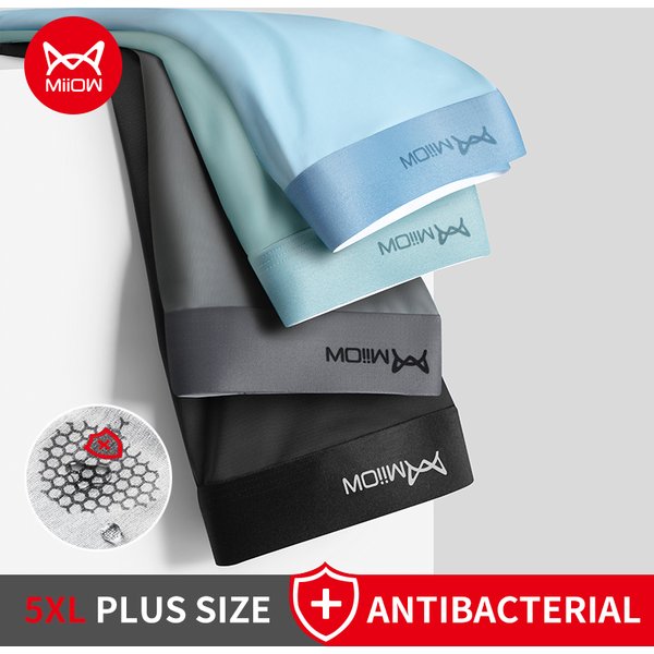 MiiOW 4 pièces Lot hommes Boxer Shorts graphène antibactérien glace sous-vêtements en soie homme Boxershorts sans couture respirant mâle culotte L-5XL