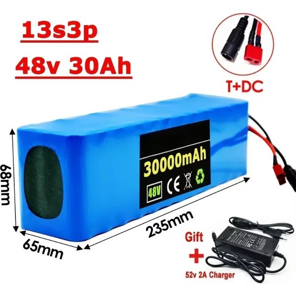 48V 20Ah 2000W Hochleistungs-Lithium-Ionen-Akkupack mit BMS für 48V-Motoren und 54,6V-Ladegerät 13S3P DC/T-Konfiguration