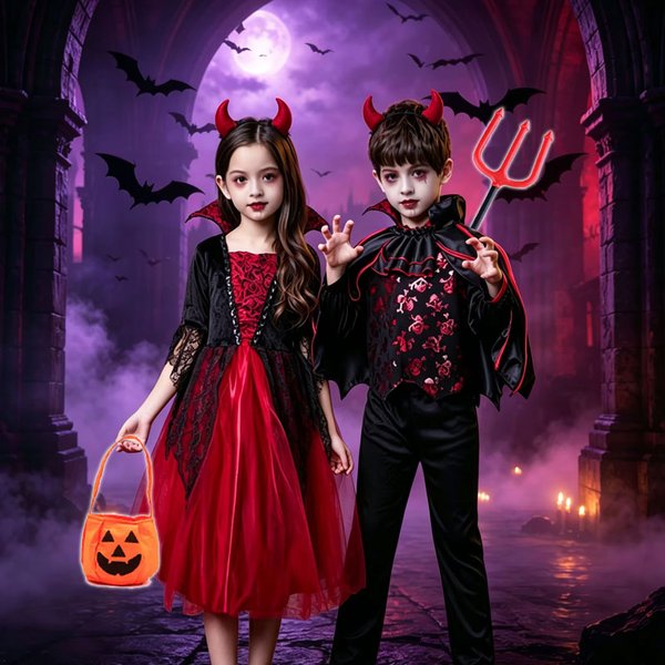 Kinder Vampir Halloween Kostüm Jungen Mädchen Gotischer Teufel Cosplay Outfit Karneval Party Verkleidung Halloween Faschingskostüm