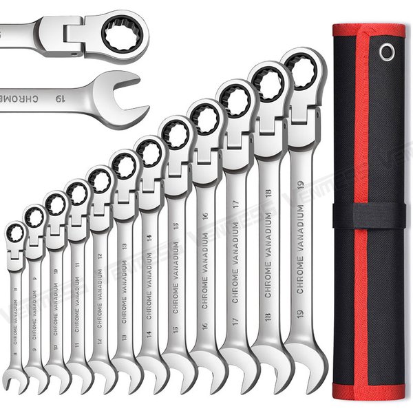 Ratschenschlüssel-Set mit flexiblem Kopf, Schraubenschlüssel-Sets mit Kombinationse, Handwerkzeuge aus Chrom-Vanadium-Stahl, Steckschlüssel-Ratschenschlüssel-Set