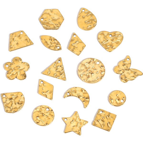 Breloques en forme de disque martelé, 20 pièces, fleurs de lune, géométrie, perles rondes vierges en acier inoxydable, pendentif pour la fabrication de bracelets et de colliers à faire soi-même