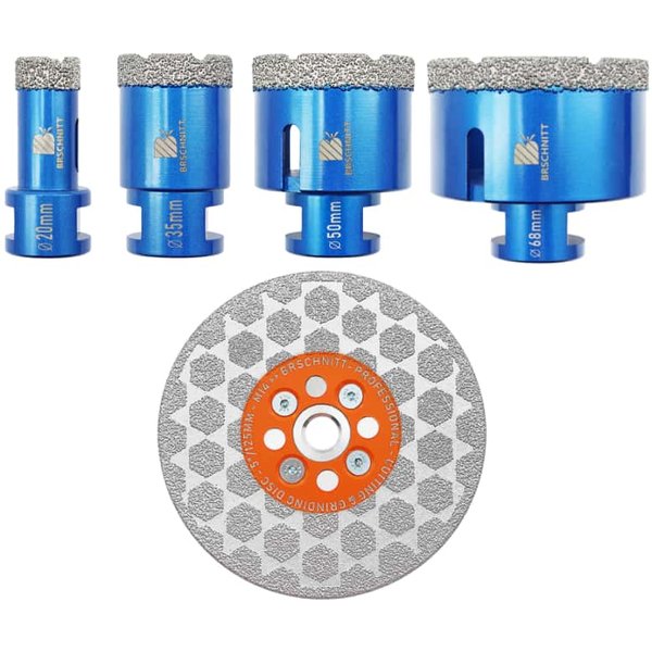 BRSCHNITT Diamantbohrer 20-68mm Doppelseitige Betonschneid- und Schleifscheibe 125mm M14 Granit Marmor Fliesen Schleif- und Diamantschneidscheibe