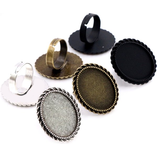 18x25mm 5pcs Black Antique Silver Plated Bronze Brass Oval Adjustable Ring Settings Blank/Base,Fit 18x25mm Glass Cabochons