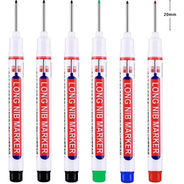 6 Teile/satz 20mm Tiefe Loch Lange Spitze Kopf Marker Für Metall Perforieren Stift Wasserdicht Bad Holzbearbeitung Dekoration Multi-zweck