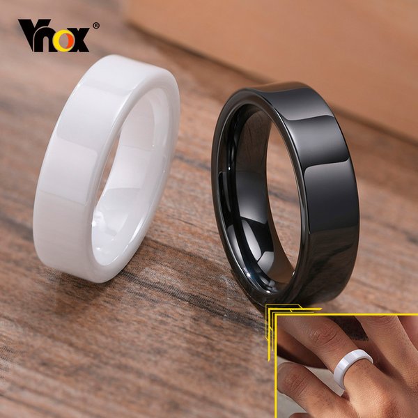 Vnox Basic Wedding Bands Ceramic Rings for Men Women,6MM Simple Style Ceramic Rings With Smooth Surface Anniversary Accessory