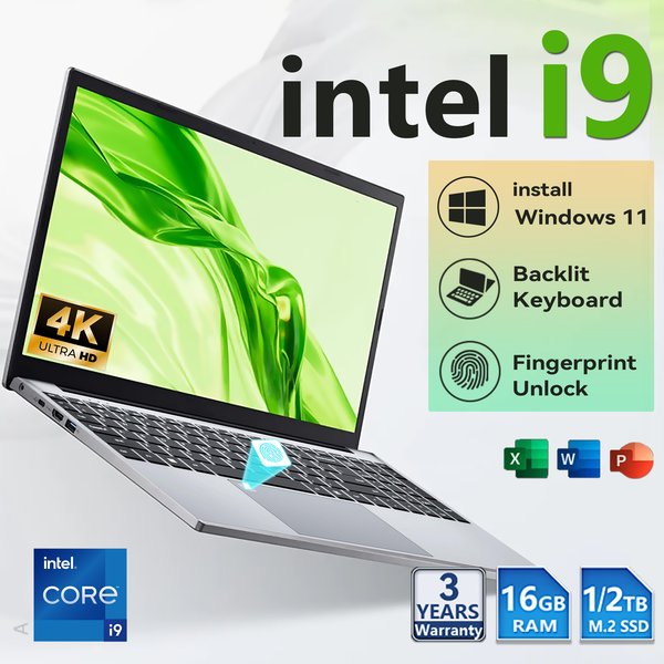2026 Windows 11 15.6' Ultra Slim Portable Laptop Intel Core I9-9900 16GB RAM 1TB 2TB SSD Fingerprint Office Gaming Laptop PC