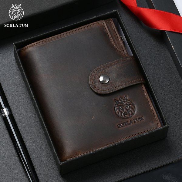 SCHLATUM en cuir véritable hommes portefeuille d'affaires RFID hommes porte-carte d'identité porte-monnaie portefeuille de voyage antivol glisser