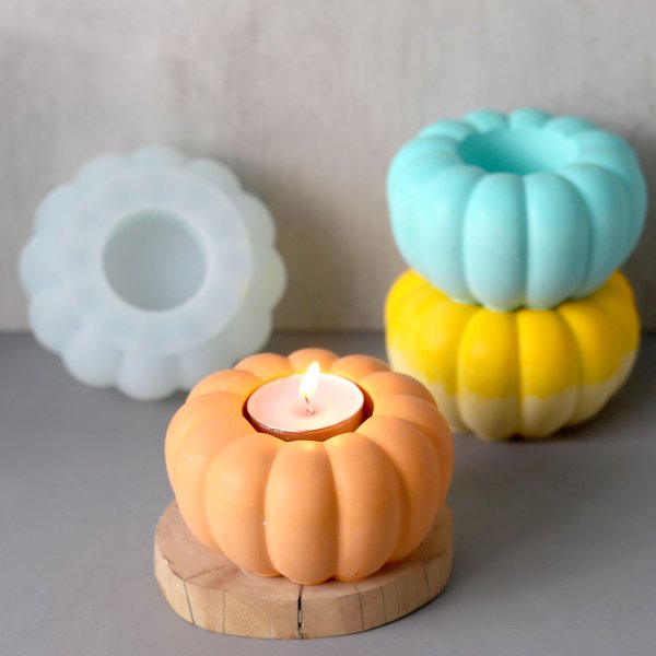 3D Kürbis Kerzenständer Silikonform DIY Halloween Ornament Herstellung Gips Epoxidharz Gussformen Home Decor Handwerk Geschenke