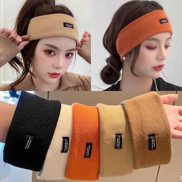 Femmes hiver bandeau large couleur unie tricoté chaud bandeau filles Punk élastique sport bandes de cheveux pour accessoires de cheveux