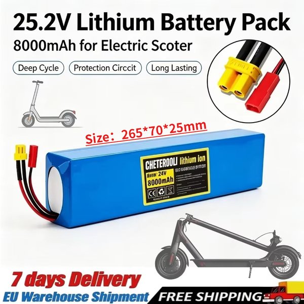 25,2 V 7S2P 8000 mAh 18650 wiederaufladbarer Lithium-Ionen-Ersatzakku, zuverlässige, stabile Spannungsausgabe mit verlängerter Lebensdauer, Komponenten, geeignet für 29,4 V Elektroroller, praktisches