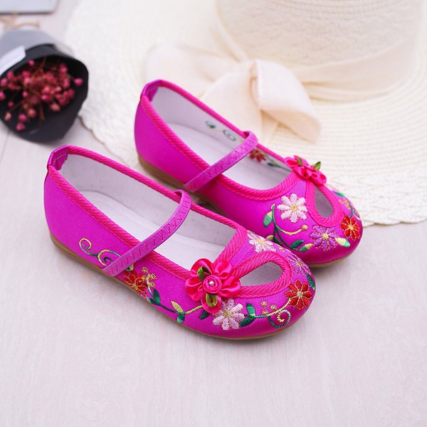 Lzh traditionellen Stil Wohnungen ethnischen Tanz Vintage Hanfu weiche Schuhe Kinder für chinesische Mädchen bestickte Blumen Stoff Schuhe