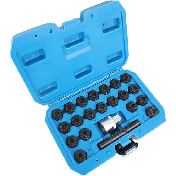 New 22pcs Wheel Lock Lug Nut Removal Key Socket Set Anti-Theft Screw Kit for VW 521-540 Anti-Theft Screw Sleeve