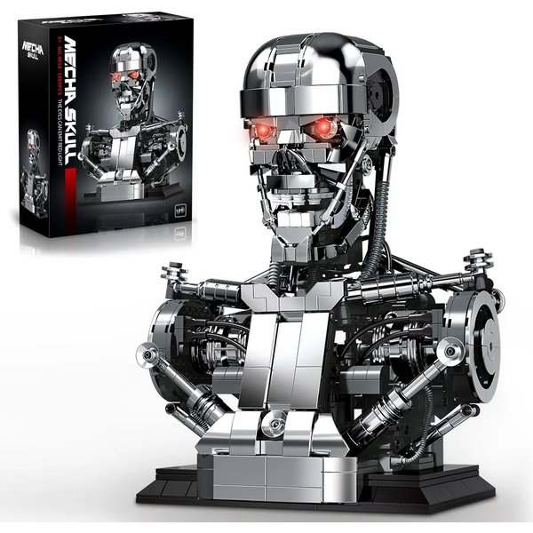 1469-teiliger Mecha-Totenkopf-Skelett-Roboter Baukasten, T800 Büsten-Figuren-Modell, Schreibtisch-Dekoration, Konstruktions-Bausteine, Spielzeug-Geschenk