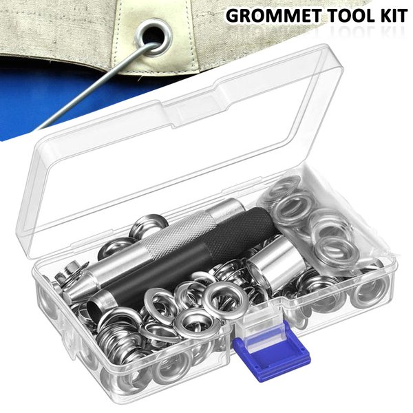 100 Sets Tüllen-Werkzeugsatz, Tüllen-Einstellwerkzeug, 10 mm Ösen, Ösen mit Installationswerkzeugen und Aufbewahrungskoffer für Vorhangkleidung