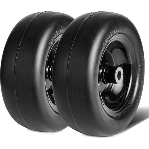 SucceBuy Tubeless Mäherräder, Paar flache PU-Reifen auf Felgen, 3,4 Zoll Nabe, 3/4 Zoll Buchse, geeignet für Aufsitzmäher und Rasentraktoren