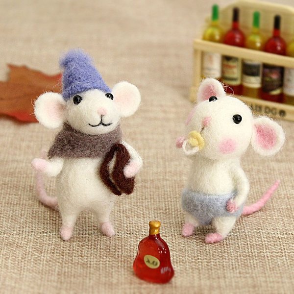 DIY Mouse Wool Felting Toy Doll Poked Needle Kit Package Wool Kits Non-Finished Handmade Material Bag Felt Toy Party Gift