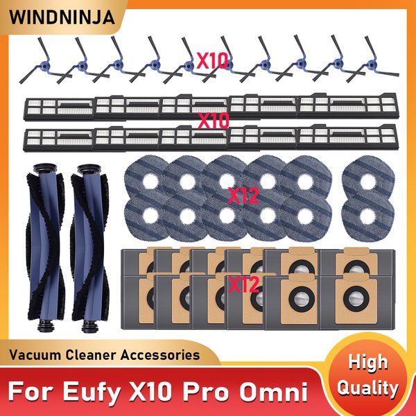 Kit de pièces de rechange pour aspirateur robot Eufy X10 Pro Omni, accessoires, brosse principale, filtres, sacs à poussière, tampons de nettoyage, brosses latérales