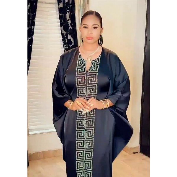 Robe de style africain pour femme grande taille, manches chauve-souris, style musulman islamique, imitation soie, strass thermocollés