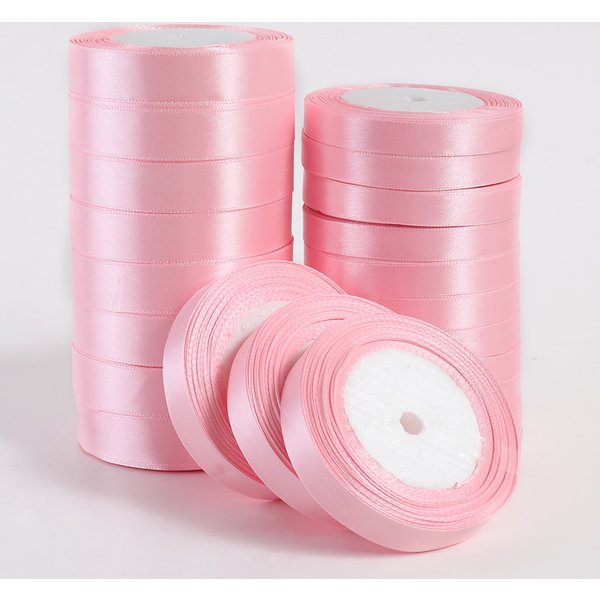 Rubans en satin de soie rose de 22 mètres/rouleau, 6/10/15/20/25/40/50 mm, pour travaux manuels, nœuds, emballage cadeau, décoration de fête, mariage