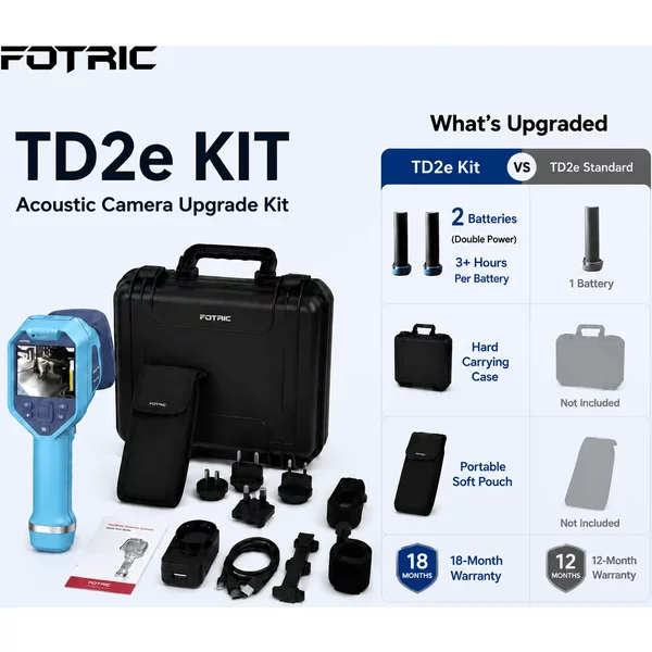 FOTRIC TD2e Akustikkamera mit 64 MEMS-Mikrofonen für Druckluft-, Gas- und Vakuumlecks, Teilentladung und industrielle Instandhaltung, 2–100 kHz, Ortungsbereich 0,3–60 m, FOV 58° × 45°