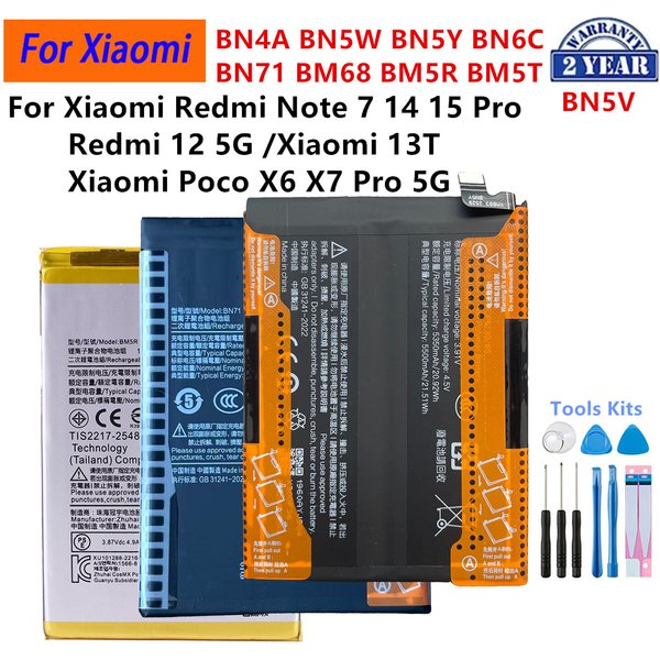 BN4A BN5W BN5Y BN6C BN71 BM68 BM5R BM5T BN5V BP59 Bateria do Xiaomi Redmi Note 7 14 15 Pro Xiaomi 13T Redmi 12 Poco X6 X7 5G