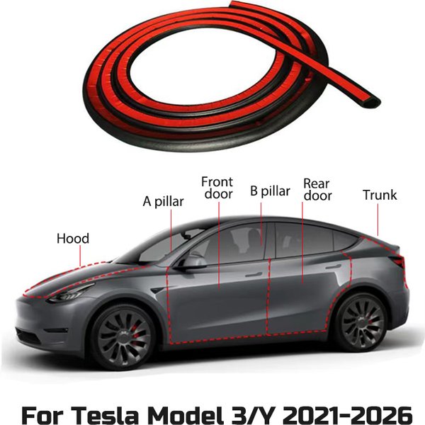 Für Tesla Modell 3Y 2021-2026 Juniper Highland Auto Tür Dichtung Streifen Gummi Haube Stamm Schiebedach abdichtung Kit Schalldichte Zubehör