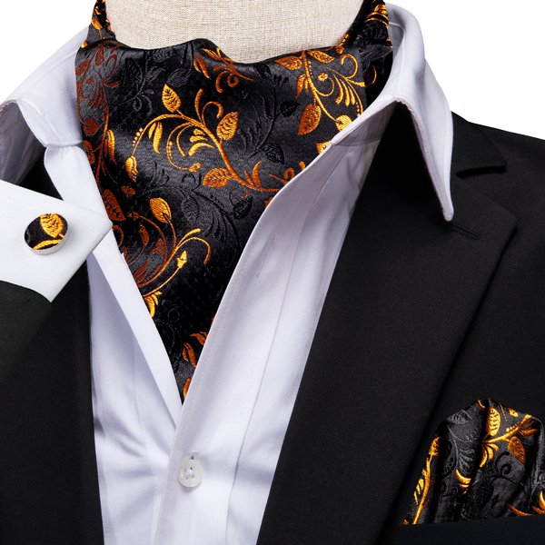Ensemble cravate, pochette et boutons de manchette Hi-Tie pour homme – Jacquard Paisley Floral Vintage – Vente en gros pour mariage et affaires en soie