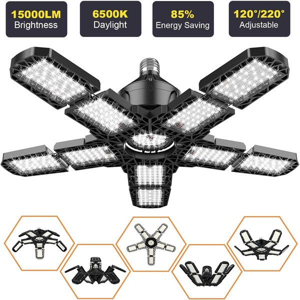 Lampes de Garage LED avec 7/10 + 1 panneaux réglables E26/E27 lampe de travail de magasin de plafond 150W 6500K ampoule pour éclairage industriel d'atelier