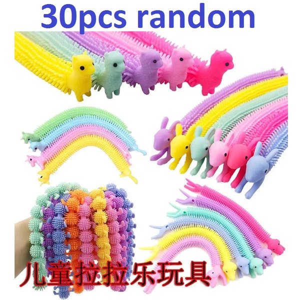 30-3PCS Funny Unicorn Pull Worm Noodle Fidget Toys Stretch String TPR Rope Anti Stress Toys String Stress Relief Autism Vent Toy