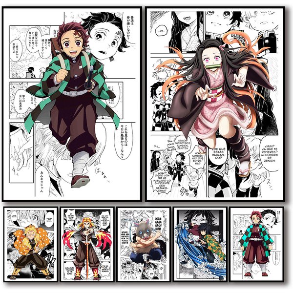 Affiche de peinture sur toile avec personnage de dessin animé japonais Demon Slayer, décoration murale pour salon, chambre d'enfants, affiches de décoration murale de canapé
