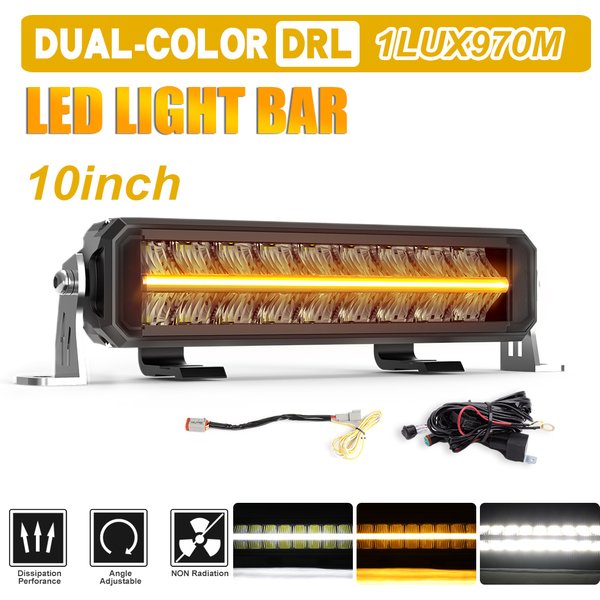 UNISHINE 10-Zoll-LED-Lichtleiste mit weißem bernsteinfarbenem DRL, blendfreie Offroad-LED-Fahrlichtleiste, zweireihiges Offroad-Nebelscheinwerfer für das Auto