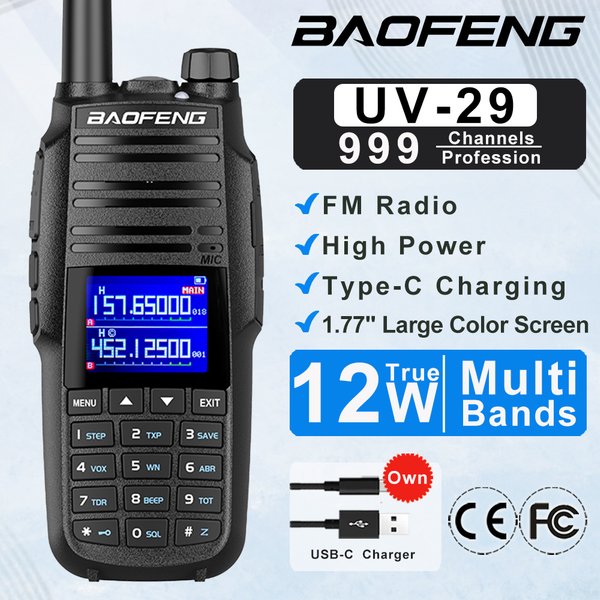 Baofeng UV-29 Talkie-walkie longue portée 12W sans fil, copie de fréquence, multi-bandes, radio bidirectionnelle, charge Type-C, portable UV 29