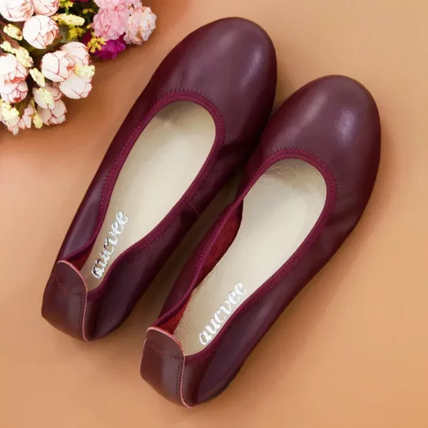 Damen-Flats aus echtem Leder, einfarbig, Schwarz, flache Schuhe für Damen, zum Hineinschlüpfen, flacher Komfort, faltbare Flats für Damen, Schuhe mit flachem Absatz