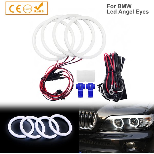 1SED 4x106mm For BMW E46 2D Coupe Cabrio Two-Color LED DRL SMD Cotton Angel Eyes Halo Rings Kit Headlight Auto Turn Signal Light
