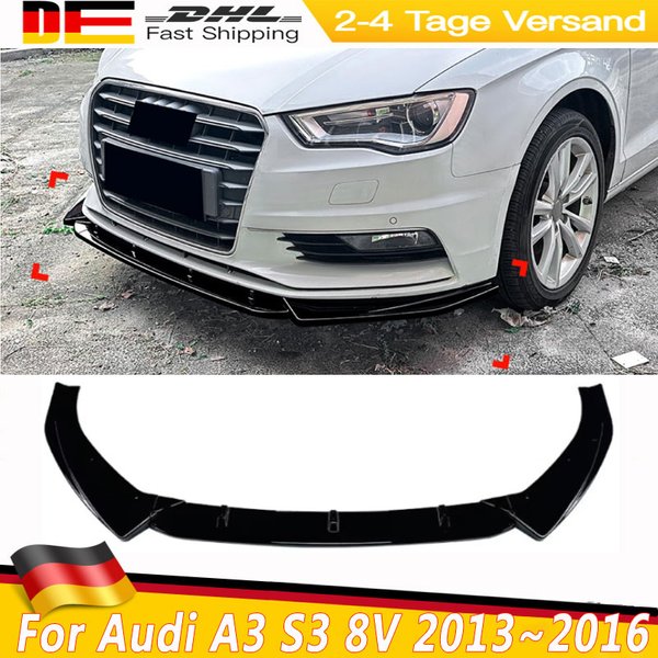 Glänzend schwarzer Frontspoilerlippen-Splitter für Audi A3 S3 8V 2013~2016 TDI TFSI Limousine Frontstoßstangenlippe Spoilerlippe Schutz Bodykits