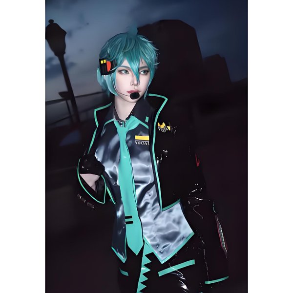 Costume de cosplay masculin sur le thème de l'anime vert, ensemble complet avec veste noire et perruque verte, tailles personnalisables