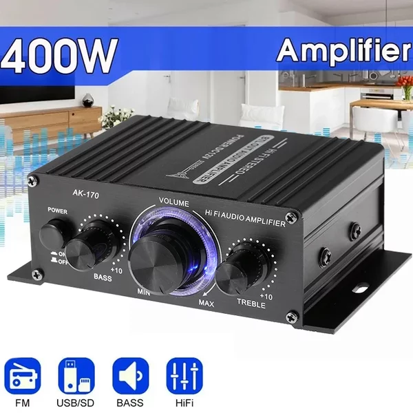 AK170 Mini cyfrowy wzmacniacz samochodowy audio Niebieskie światło Stereofoniczny wzmacniacz audio do kina domowego Klub Impreza Muzyka 200Wx2 Moc