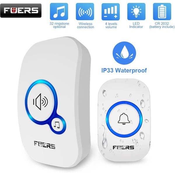 Fuers-Sonnette de porte sans fil étanche, alarme intelligente avec batterie pour PRHotel, 32 chansons, bienvenue à la mode