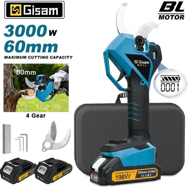 Gisam 60mm Brushless Electric Pruning Shears 3000W Cordless Fruit Tree Branches Scissors Power Tool For Makita 18V Battery Pins