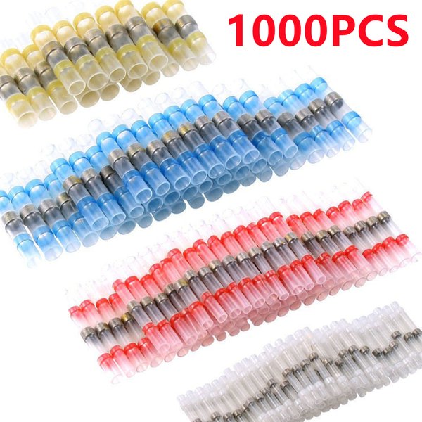 Connecteurs de fil bout à bout thermorétractables, 1000/100 pièces, bornes de fil à souder en cuivre étamé, manchon de rétrécissement thermique, épissure