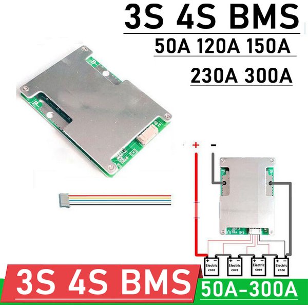Carte de protection de batterie au lithium Li-ion LifePo4 18650 3S 4S BMS 12V 50A 120A 150A 230A 300A avec équilibrage pour démarrage de voiture, onduleur RV