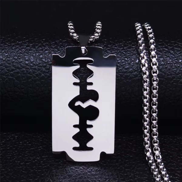 Colliers pendentifs rasoir gothique pour hommes, couleur noire, chaîne en acier inoxydable, bijoux esthétiques, Collier Homme N423S01
