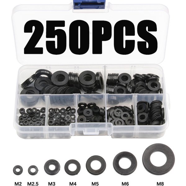 250 pièces rondelles en Nylon M2 M2.5 M3 M4 M5 M6 M8 rondelles en Nylon entretoises d'isolation en plastique joints noir blanc ensemble Kit d'anneaux de joint