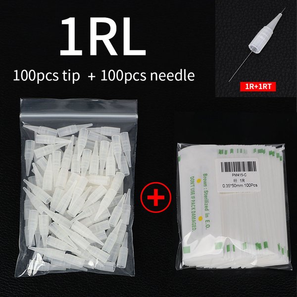 100 pièces 1R aiguilles de tatouage stérilisées jetables rondes simples et Kit de pointes de tatouage aiguilles de maquillage Permanent pour sourcils et lèvres avec capuchon