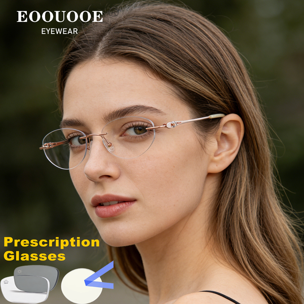 Lunettes élégantes sans monture pour femmes, en titane pur, verres 1.61 1.67, lunettes de lecture progressives pour myopie sur ordonnance